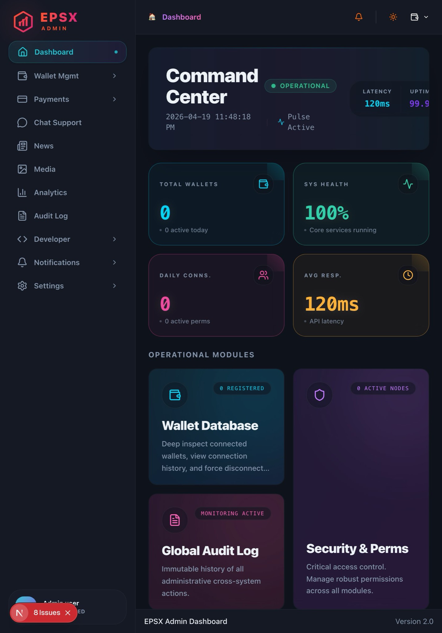 EPSX admin dashboard capture