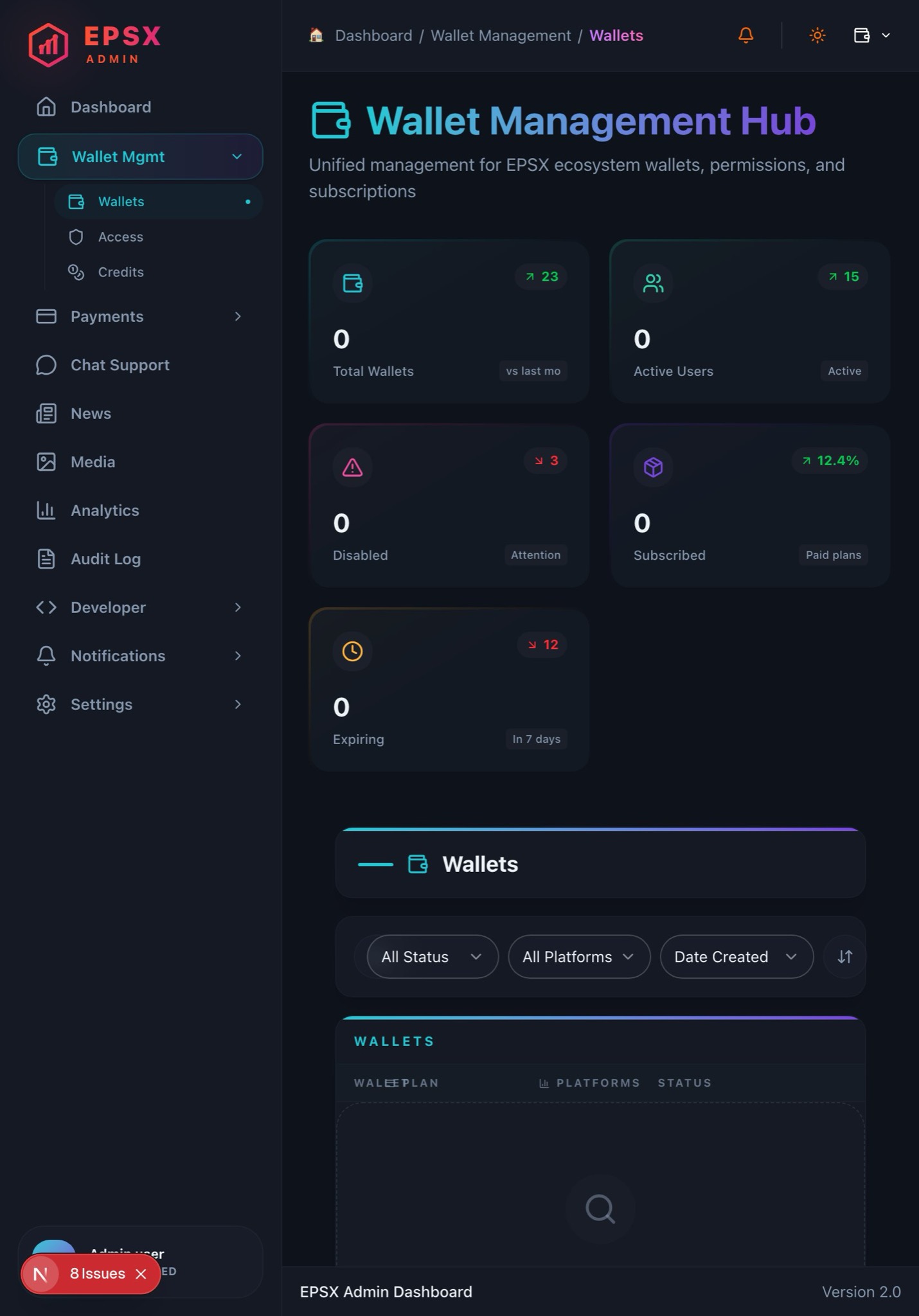 EPSX admin wallet management capture